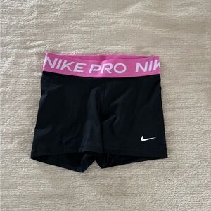 Nike Pro Black Shorts with Pink Waistband 3”